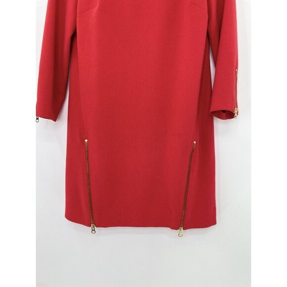 J Crew Dress Sheath Shift Exposed Zippers 3/4 Sleeve Boatneck Red Flaw Size 4 - Picture 5 of 15